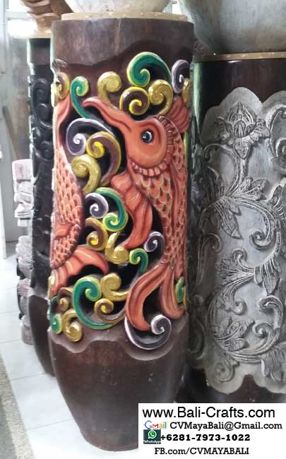 palm1-10Carved Palm Tree Wood Pots From Bali Indonesia