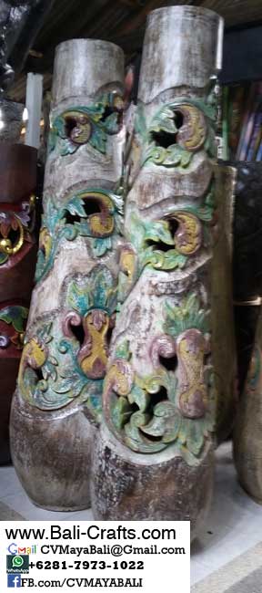 palm1-8Carved Palm Tree Wood Pots From Bali Indonesia